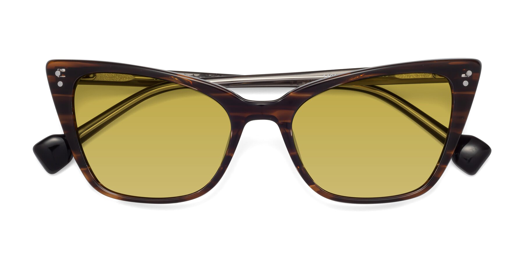Folded Front of 1491 in Stripe Brown with Champagne Tinted Lenses