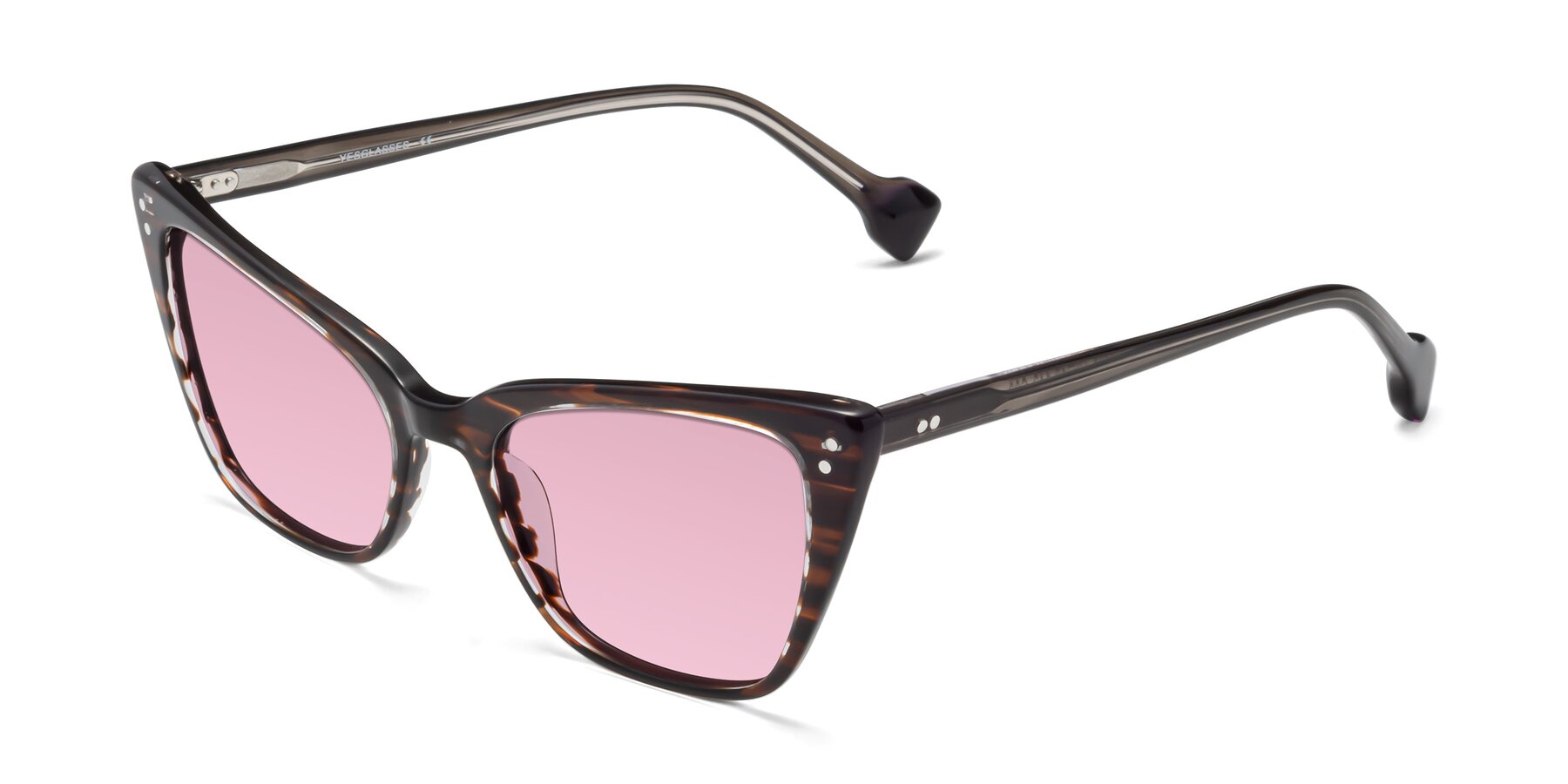 Angle of 1491 in Stripe Brown with Light Wine Tinted Lenses