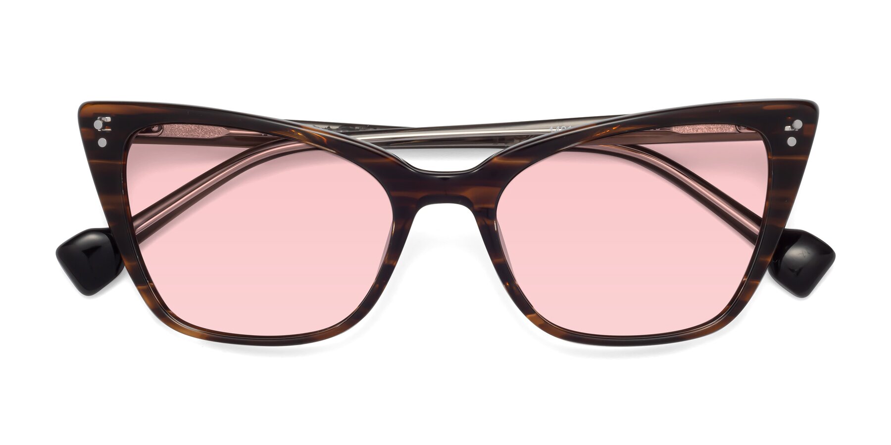 Folded Front of 1491 in Stripe Brown with Light Garnet Tinted Lenses