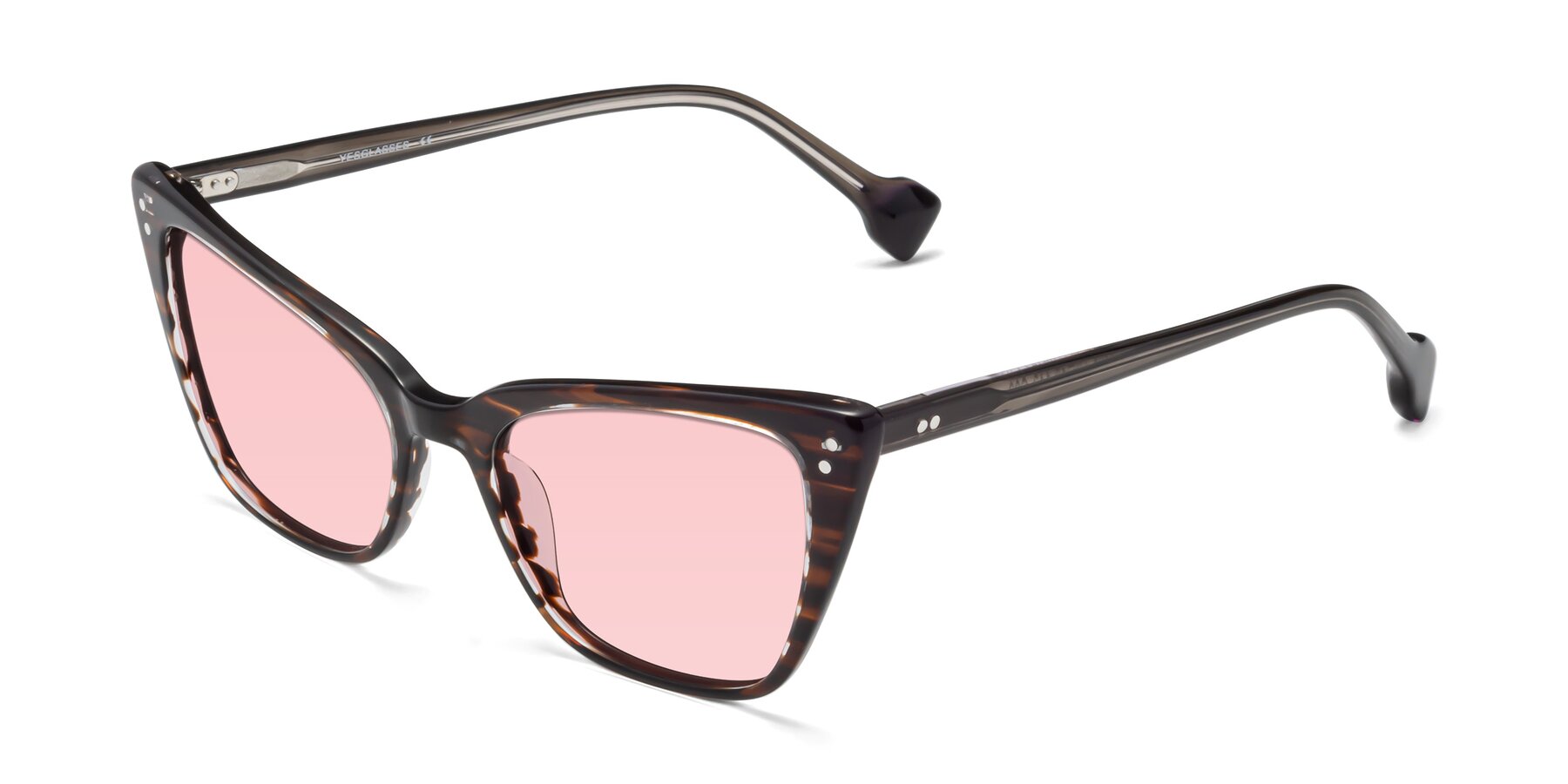 Angle of 1491 in Stripe Brown with Light Garnet Tinted Lenses