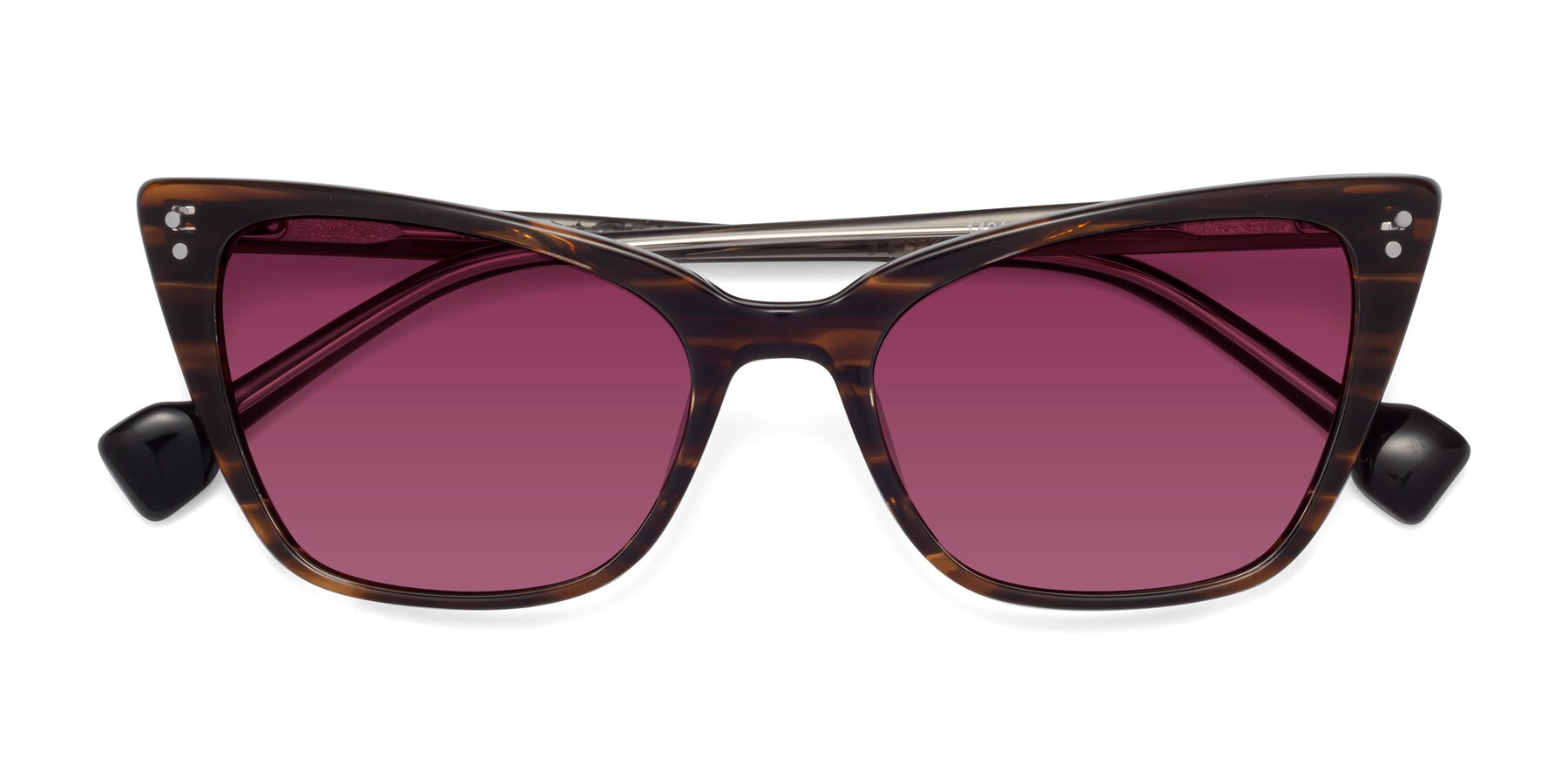 Folded Front of 1491 in Stripe Brown with Wine Tinted Lenses