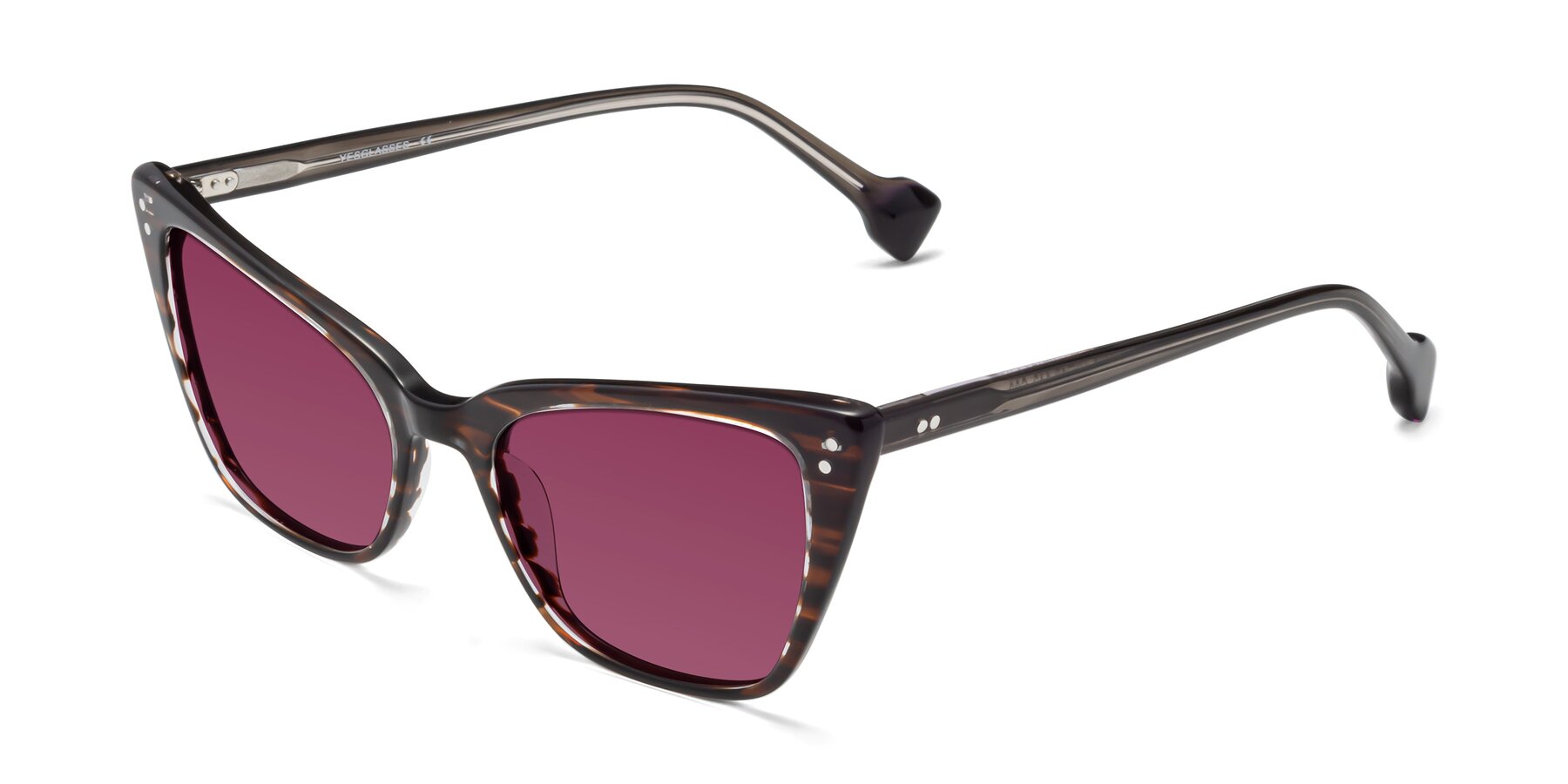 Angle of 1491 in Stripe Brown with Wine Tinted Lenses