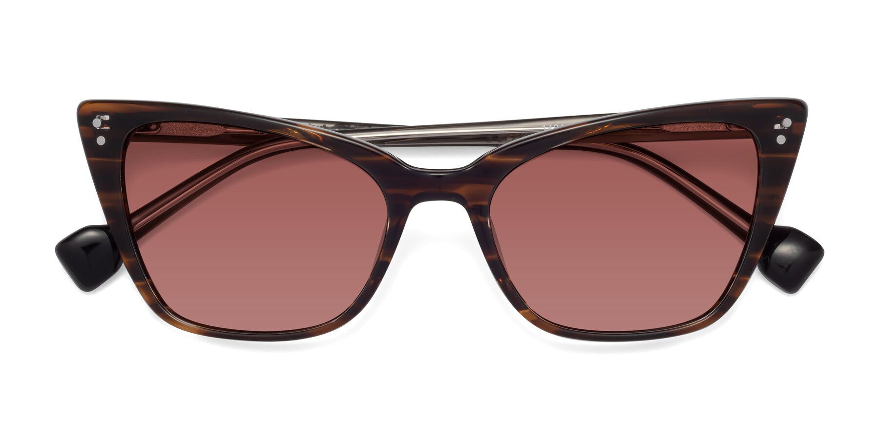 Folded Front of 1491 in Stripe Brown with Garnet Tinted Lenses