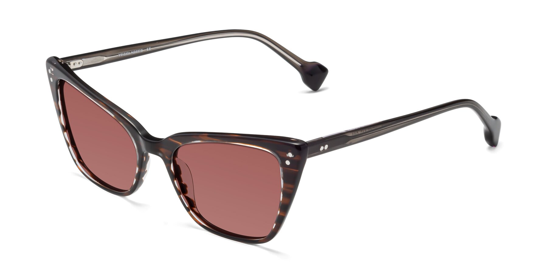 Angle of 1491 in Stripe Brown with Garnet Tinted Lenses