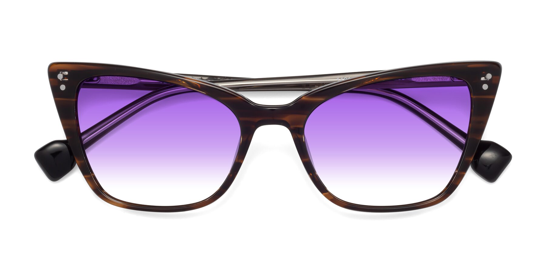 Folded Front of 1491 in Stripe Brown with Purple Gradient Lenses
