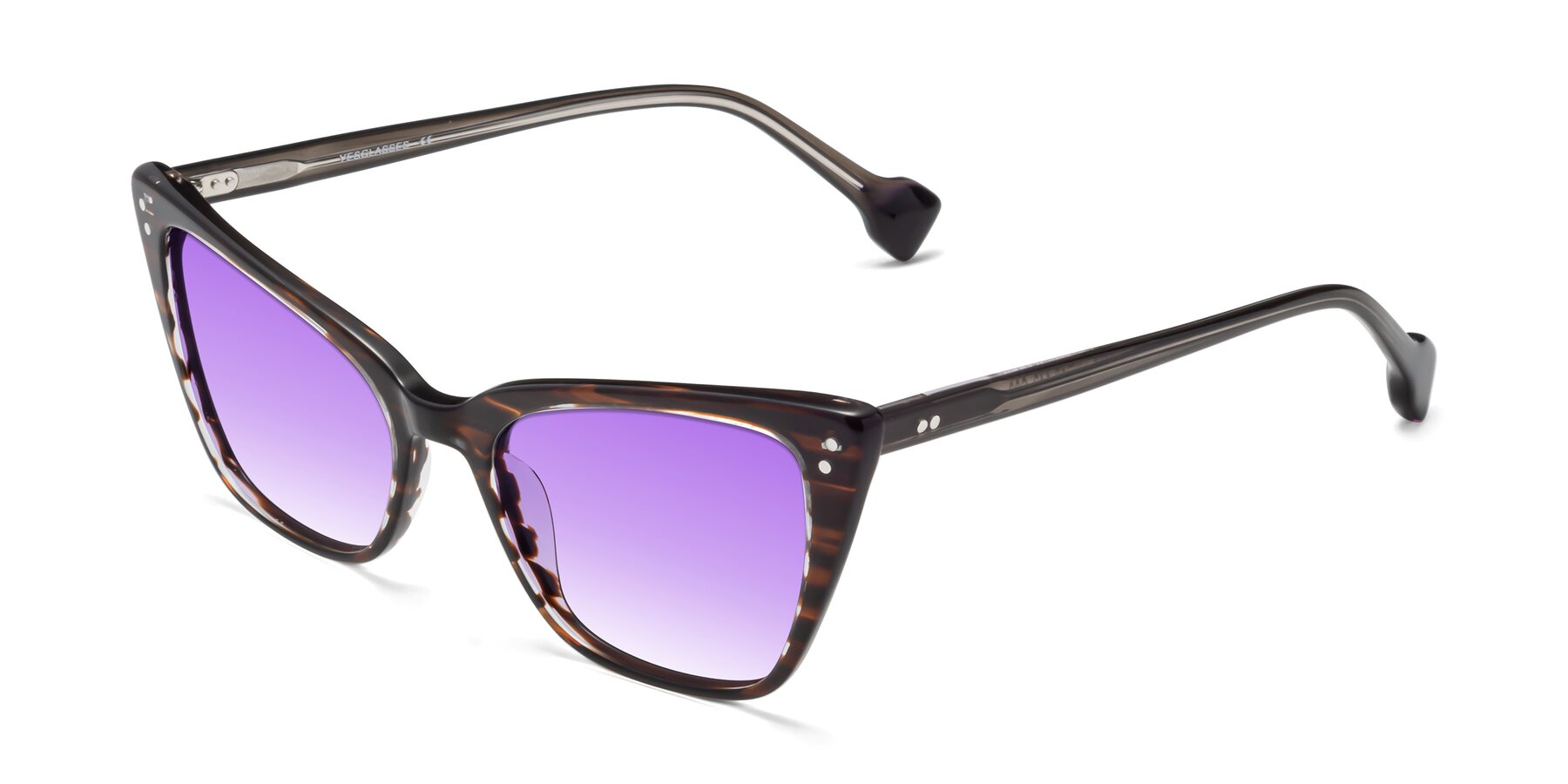 Angle of 1491 in Stripe Brown with Purple Gradient Lenses