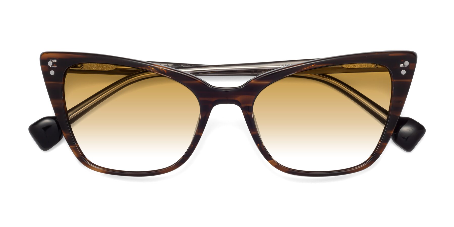 Folded Front of 1491 in Stripe Brown with Champagne Gradient Lenses