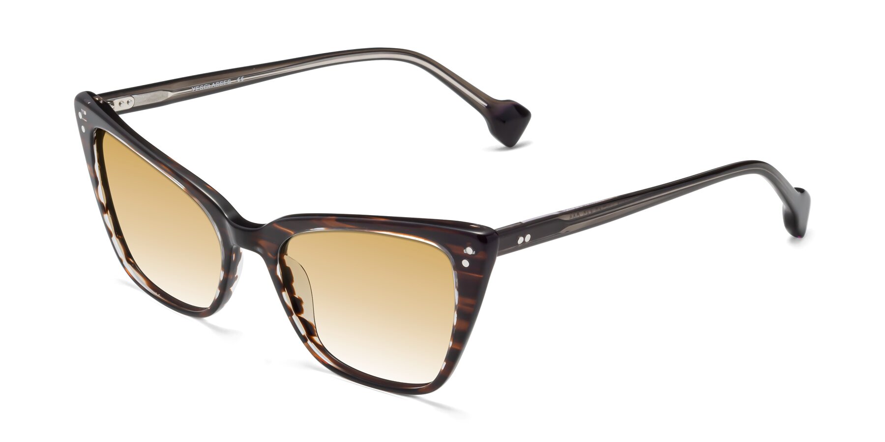 Angle of 1491 in Stripe Brown with Champagne Gradient Lenses