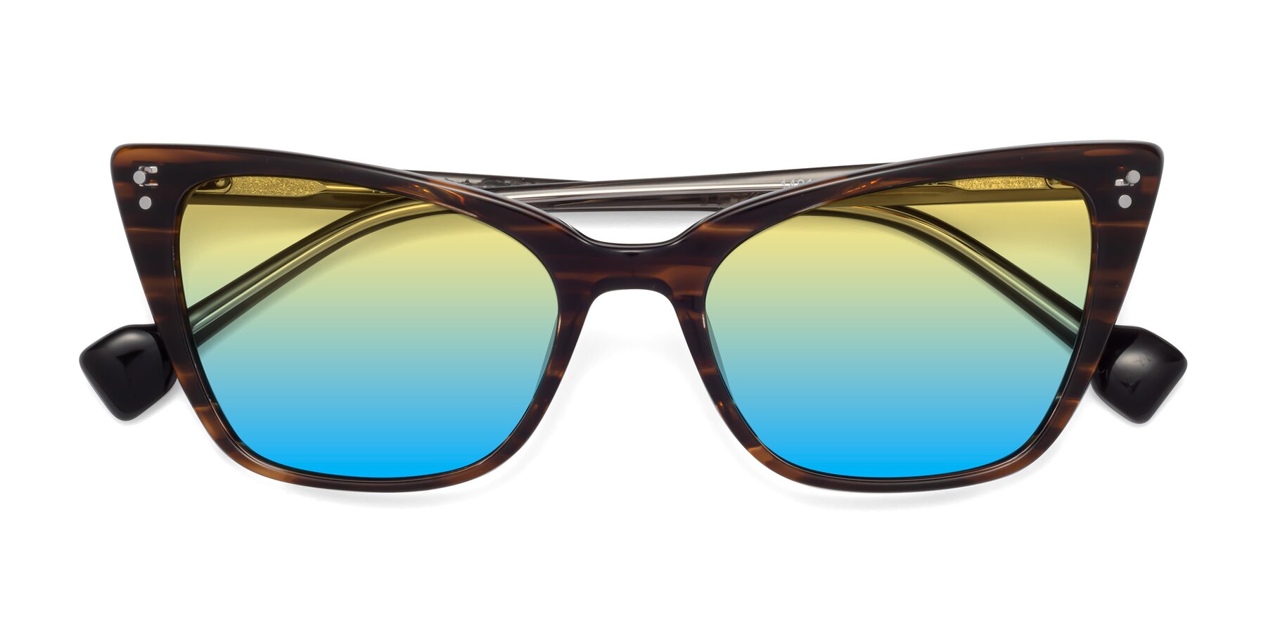 Folded Front of 1491 in Stripe Brown with Yellow / Blue Gradient Lenses