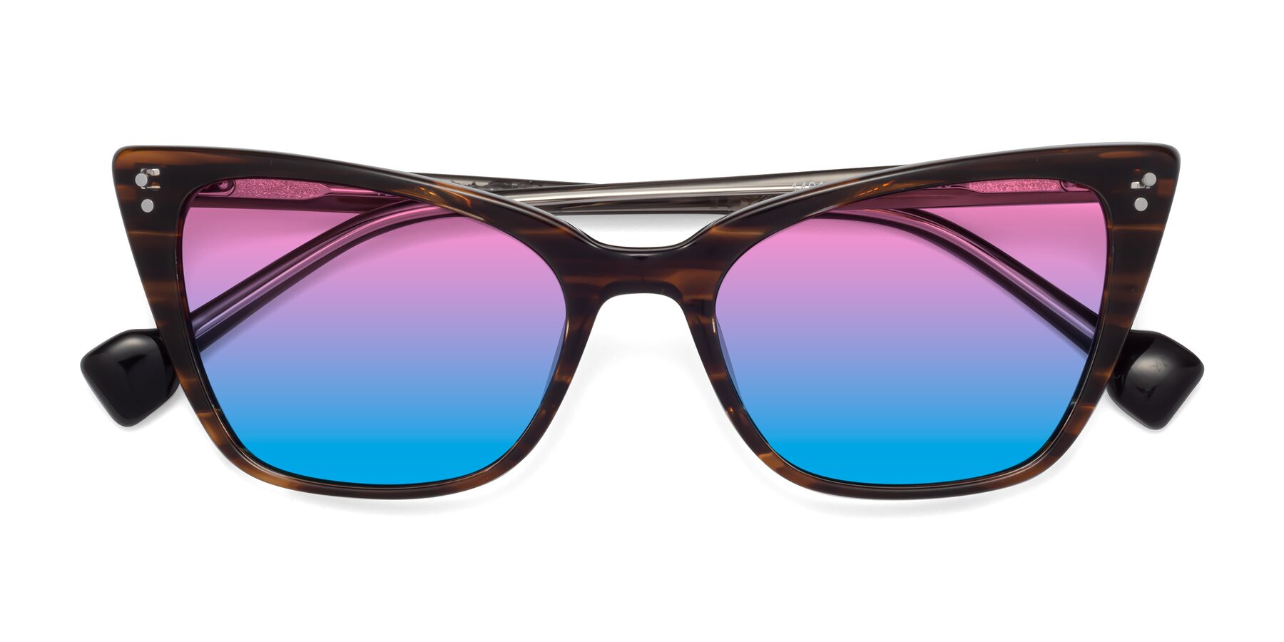 Folded Front of 1491 in Stripe Brown with Pink / Blue Gradient Lenses