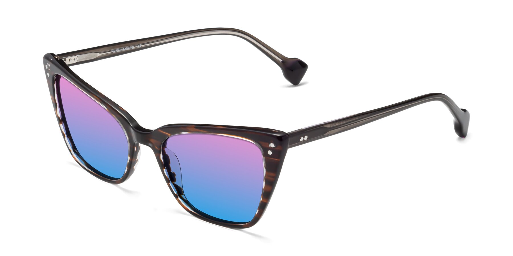 Angle of 1491 in Stripe Brown with Pink / Blue Gradient Lenses