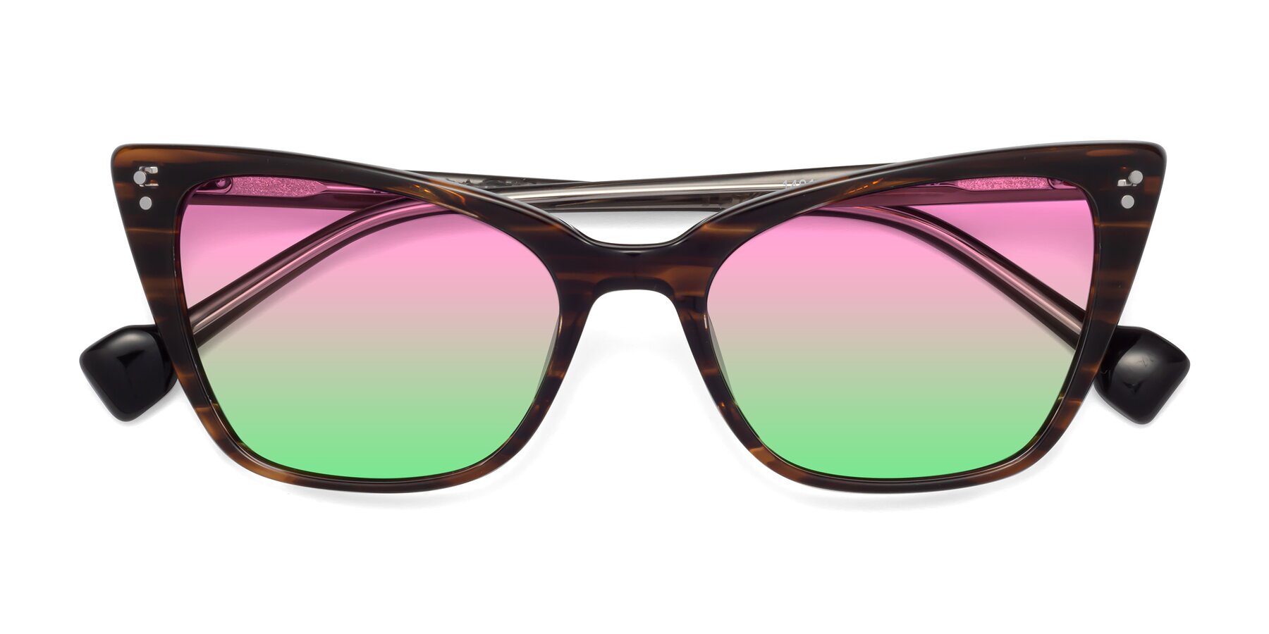 Folded Front of 1491 in Stripe Brown with Pink / Green Gradient Lenses