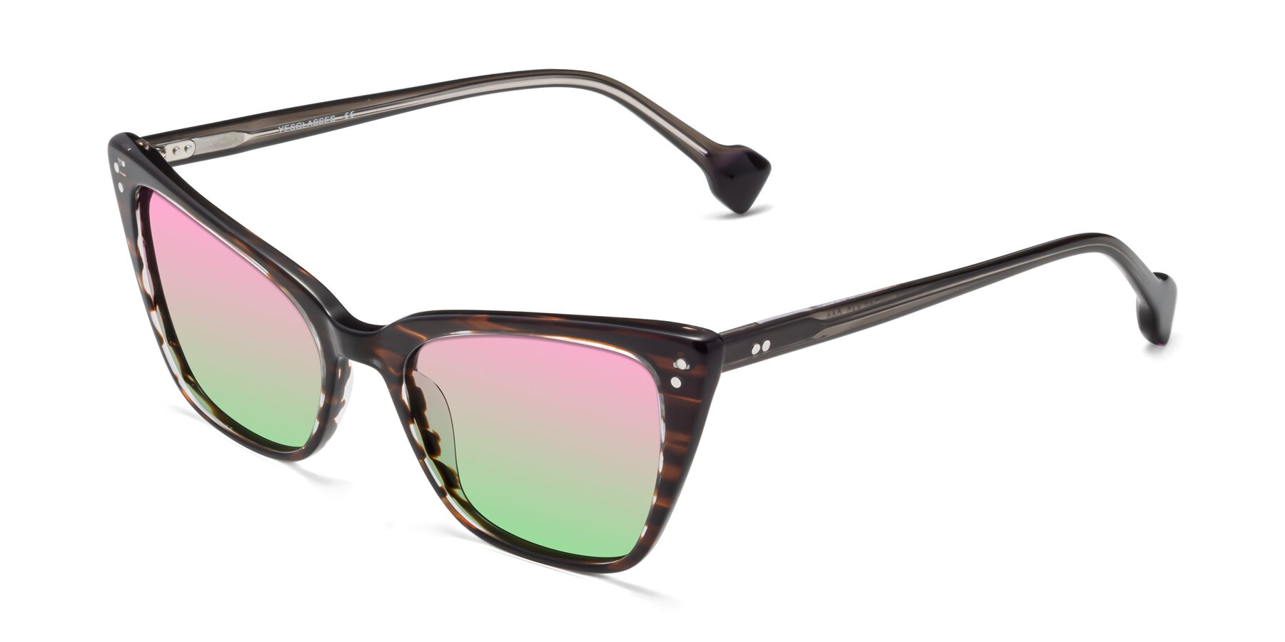 Angle of 1491 in Stripe Brown with Pink / Green Gradient Lenses