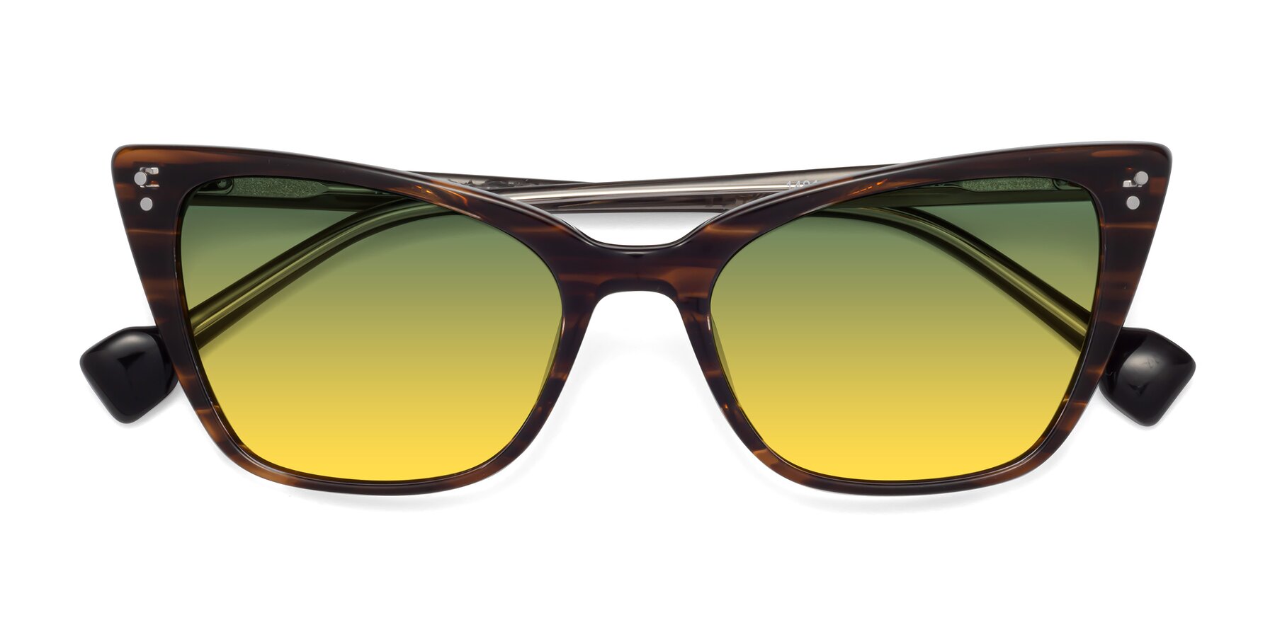 Folded Front of 1491 in Stripe Brown with Green / Yellow Gradient Lenses