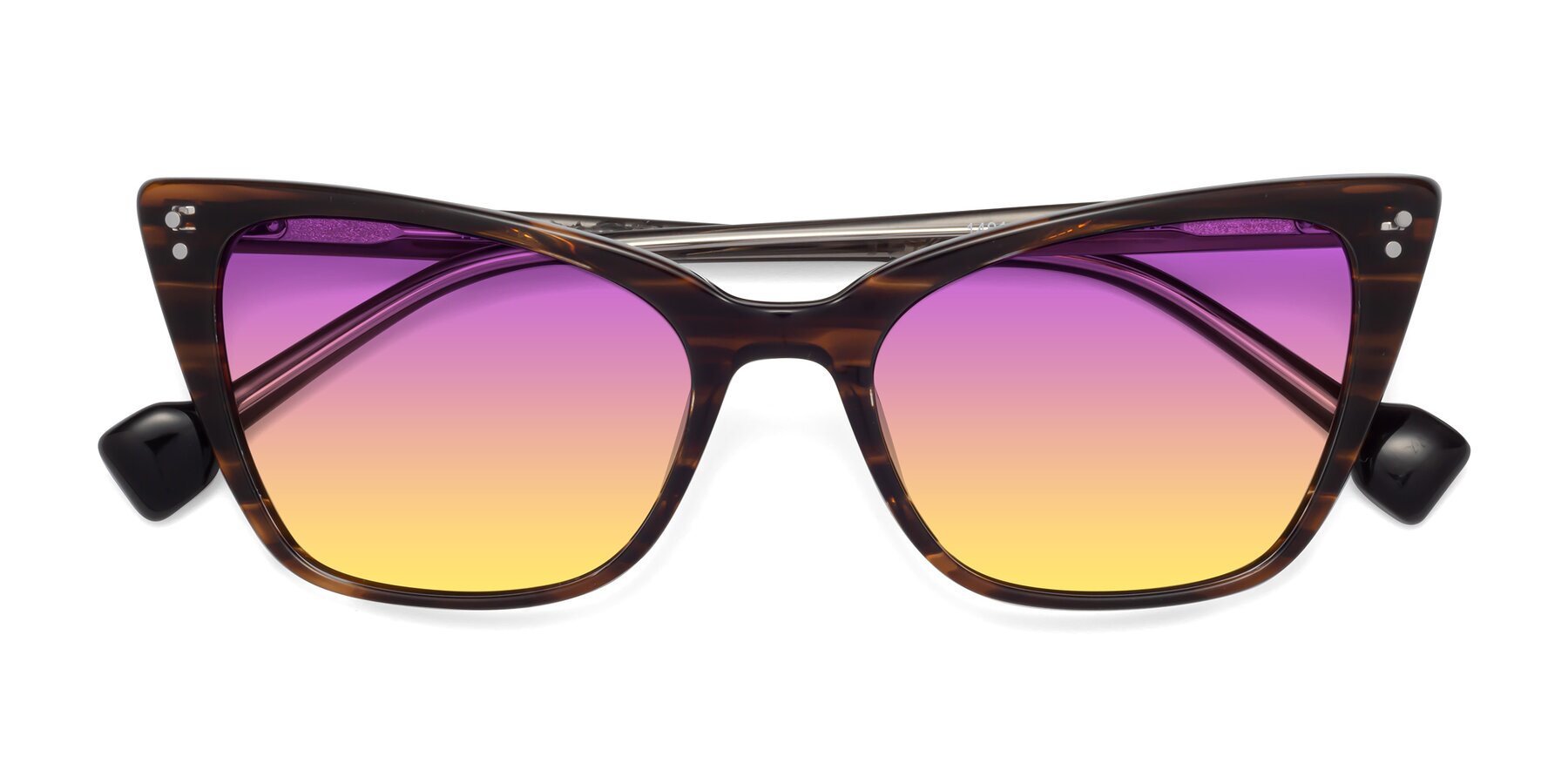 Folded Front of 1491 in Stripe Brown with Purple / Yellow Gradient Lenses
