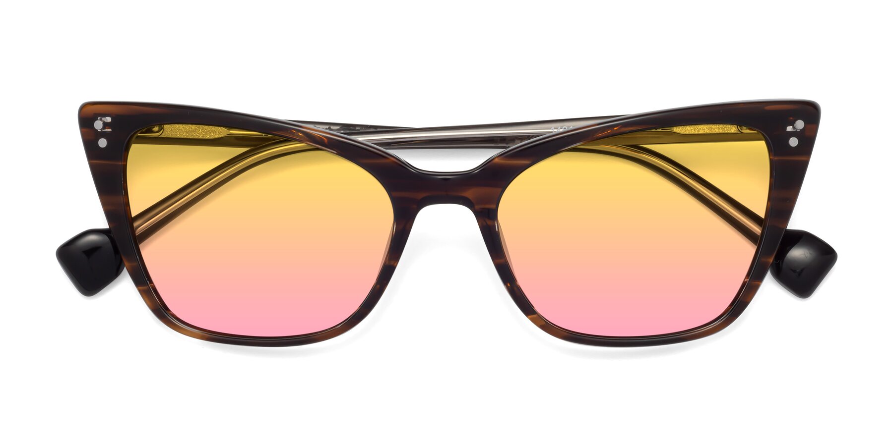 Folded Front of 1491 in Stripe Brown with Yellow / Pink Gradient Lenses