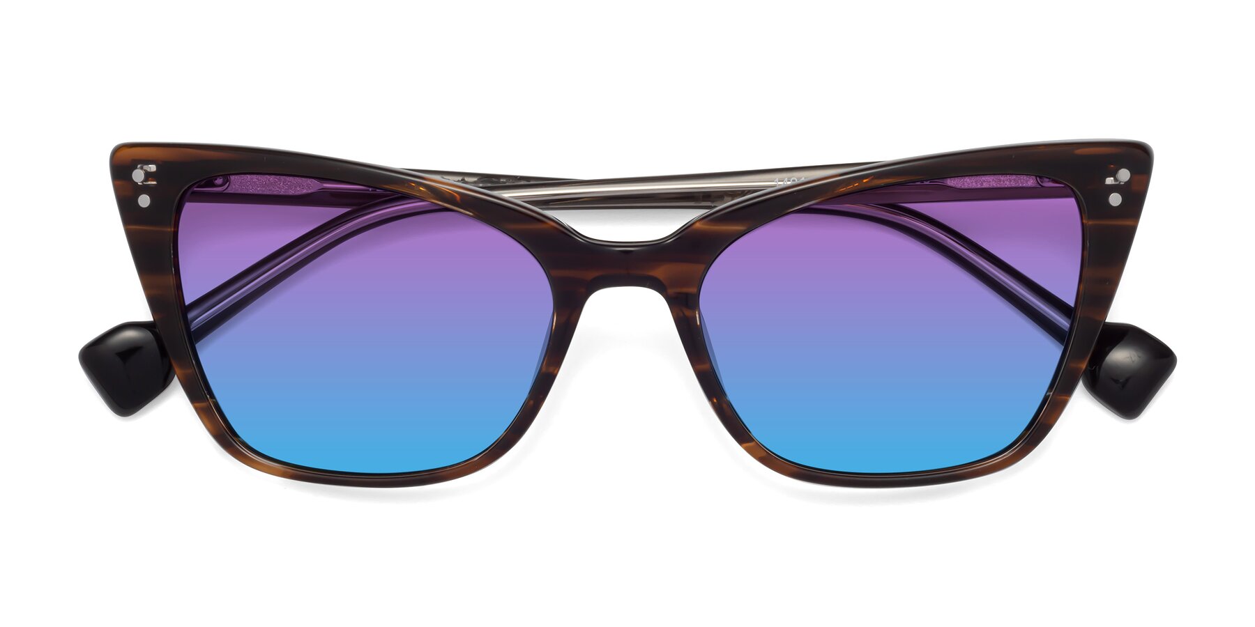 Folded Front of 1491 in Stripe Brown with Purple / Blue Gradient Lenses