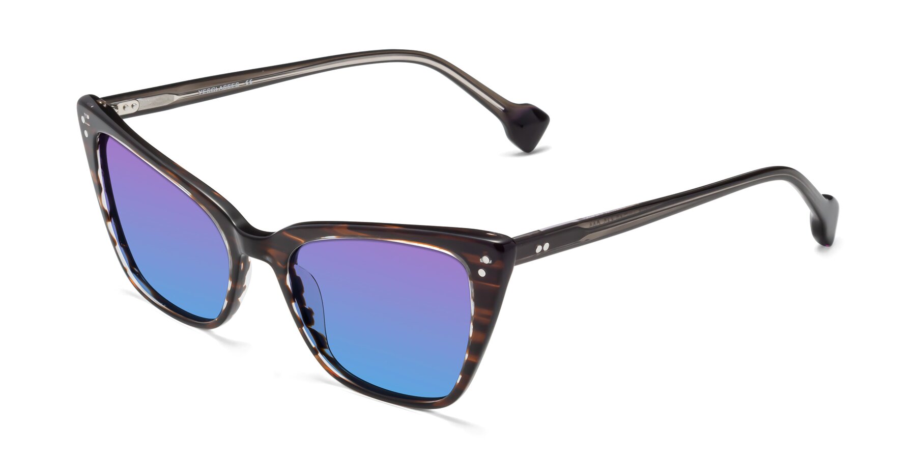 Angle of 1491 in Stripe Brown with Purple / Blue Gradient Lenses