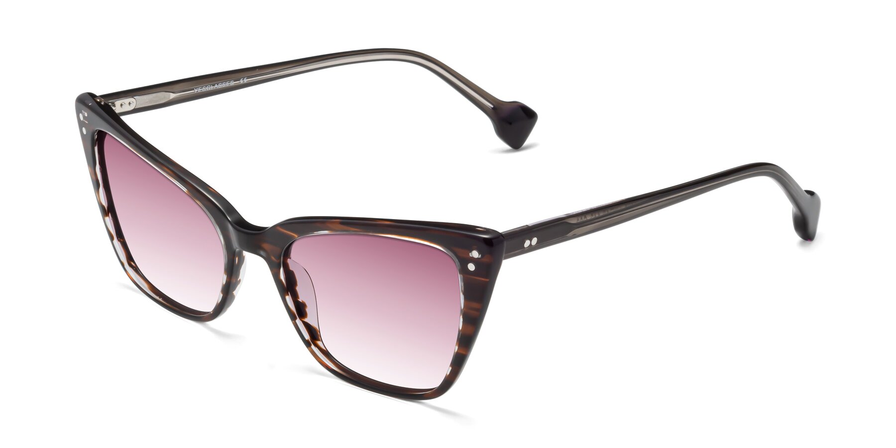 Angle of 1491 in Stripe Brown with Wine Gradient Lenses