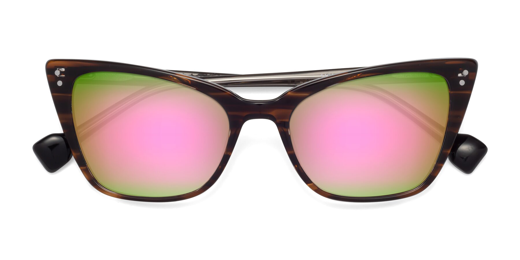 Folded Front of 1491 in Stripe Brown with Pink Mirrored Lenses