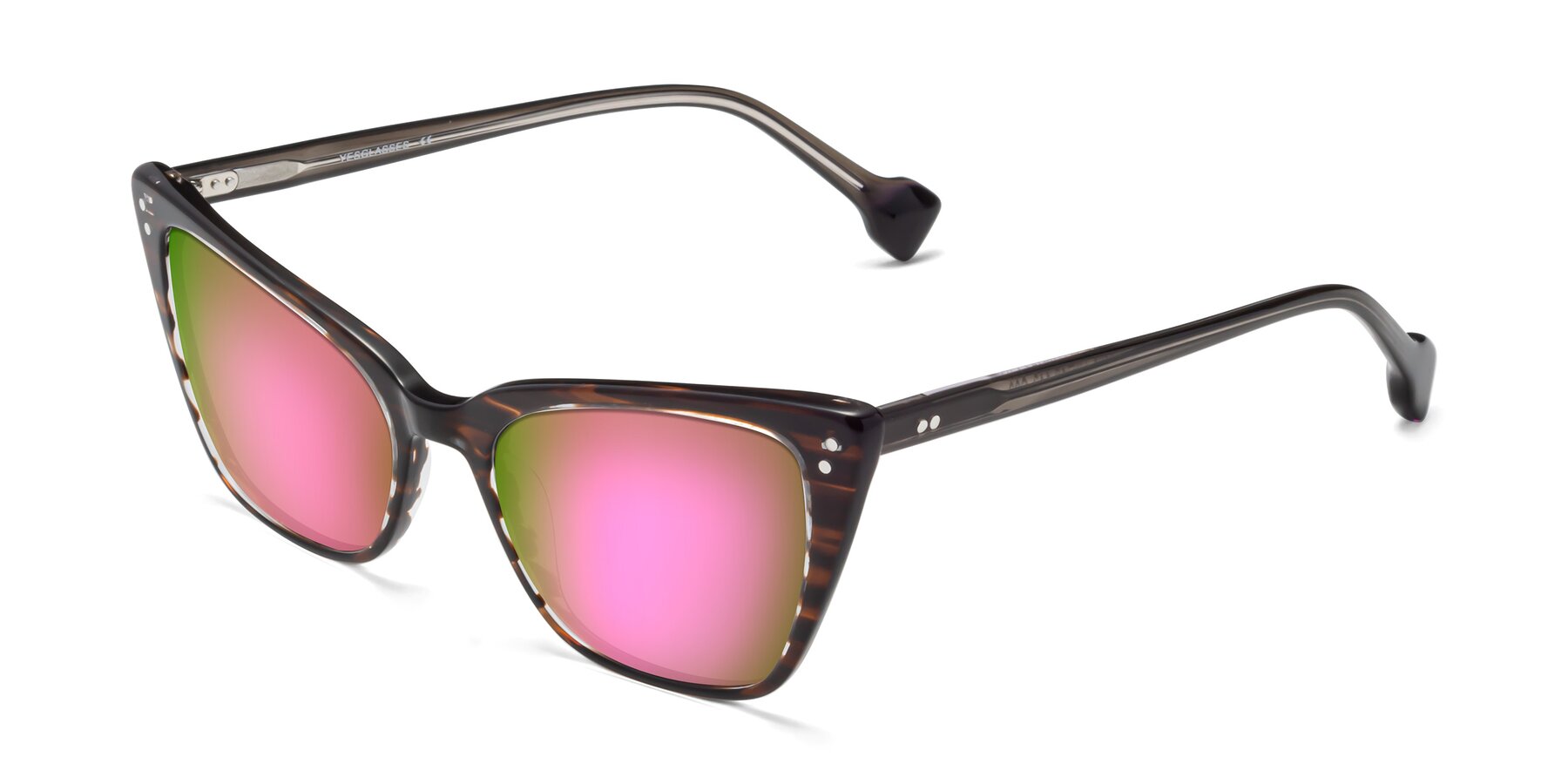 Angle of 1491 in Stripe Brown with Pink Mirrored Lenses