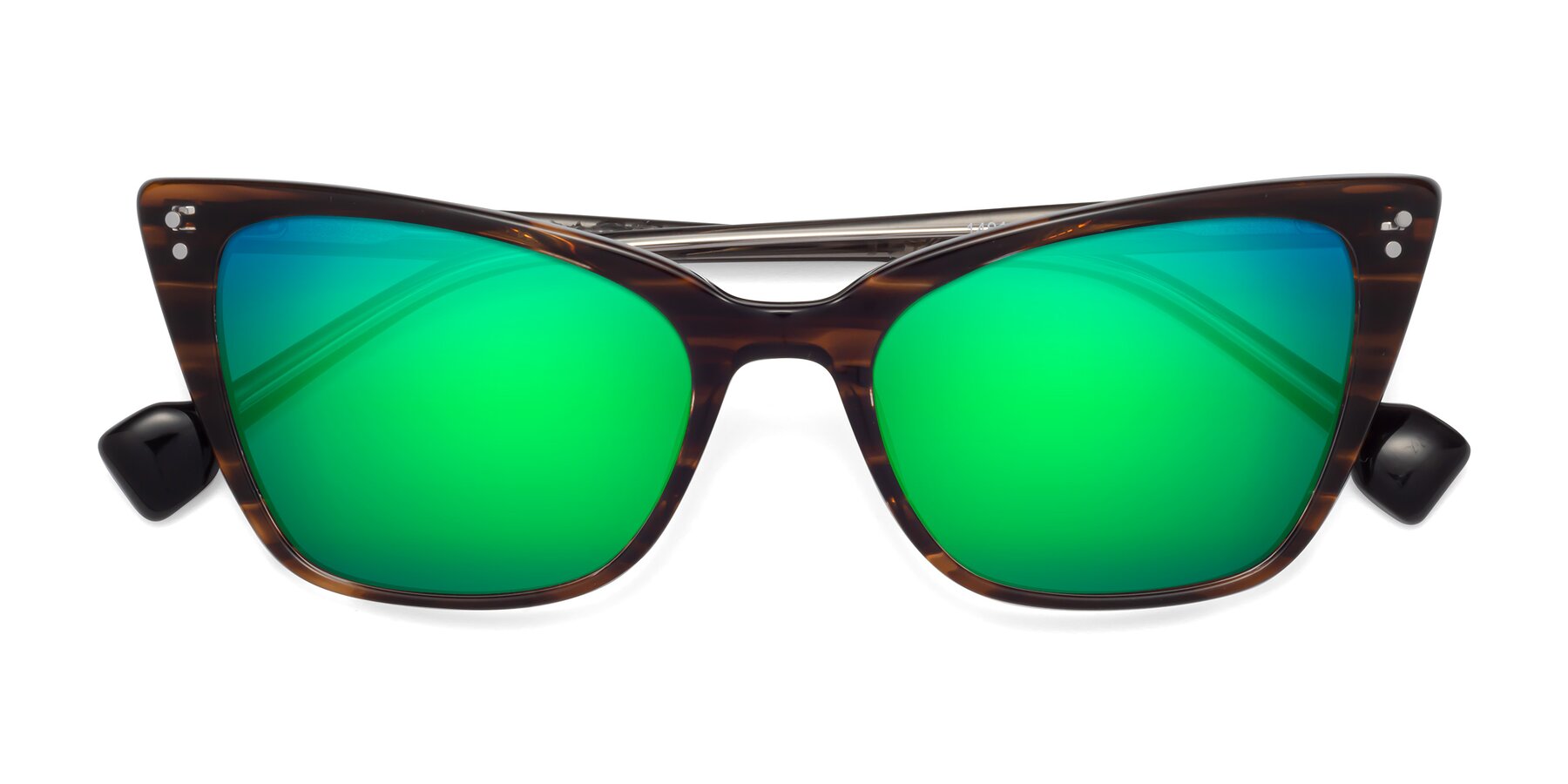Folded Front of 1491 in Stripe Brown with Green Mirrored Lenses