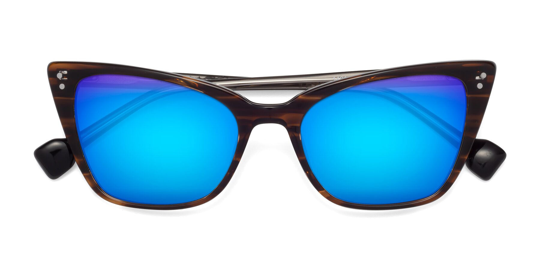 Folded Front of 1491 in Stripe Brown with Blue Mirrored Lenses