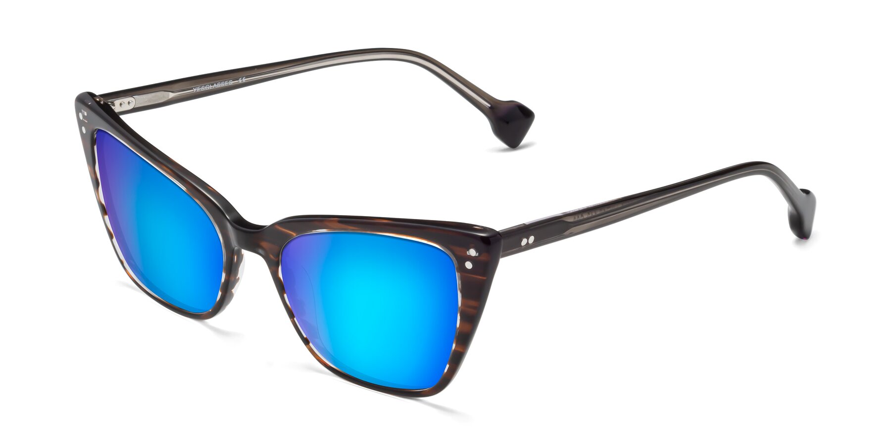 Angle of 1491 in Stripe Brown with Blue Mirrored Lenses