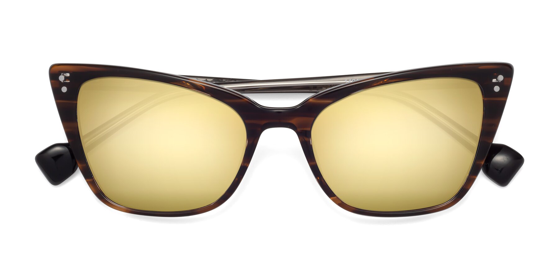 Folded Front of 1491 in Stripe Brown with Gold Mirrored Lenses