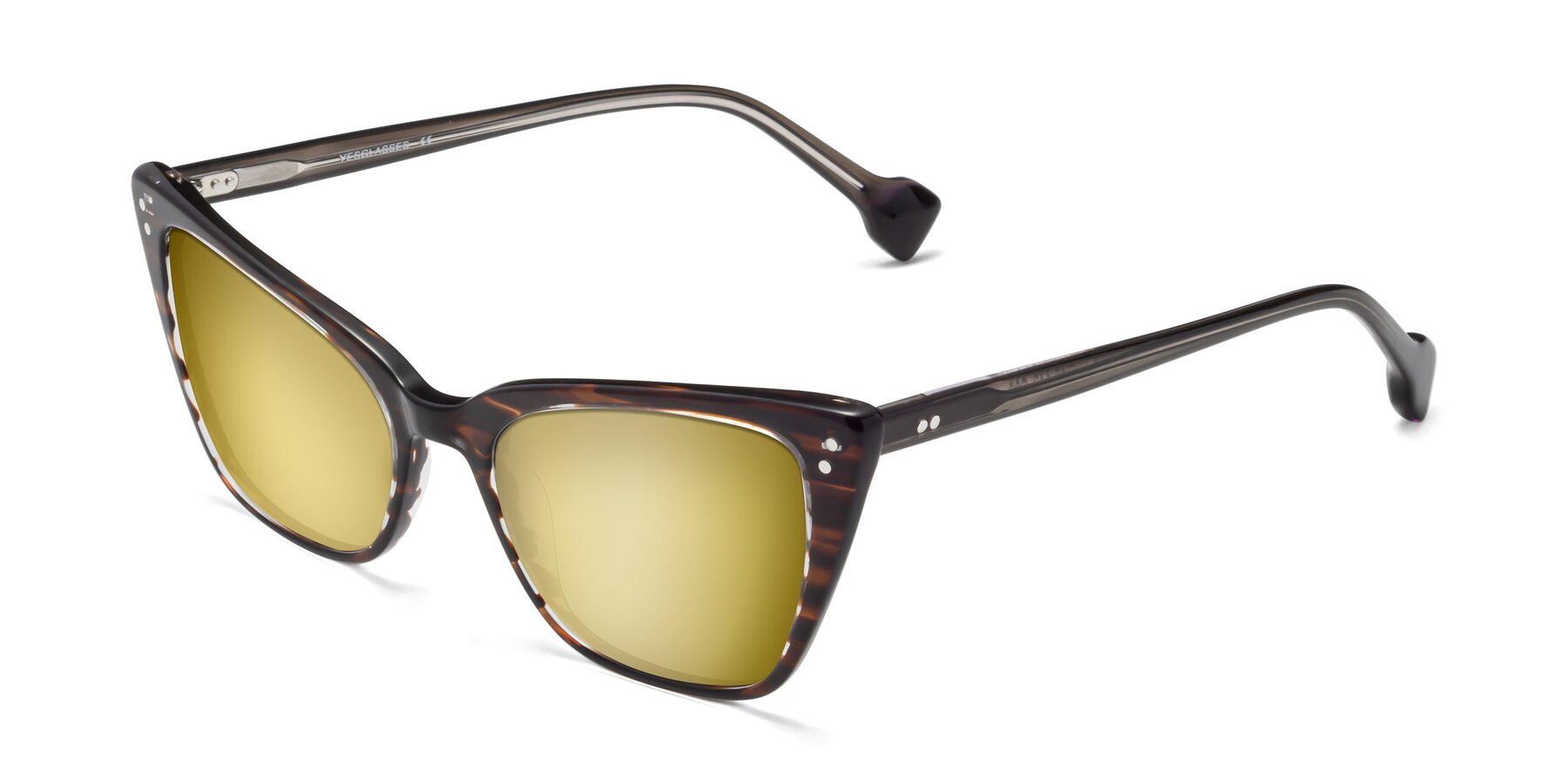 Angle of 1491 in Stripe Brown with Gold Mirrored Lenses