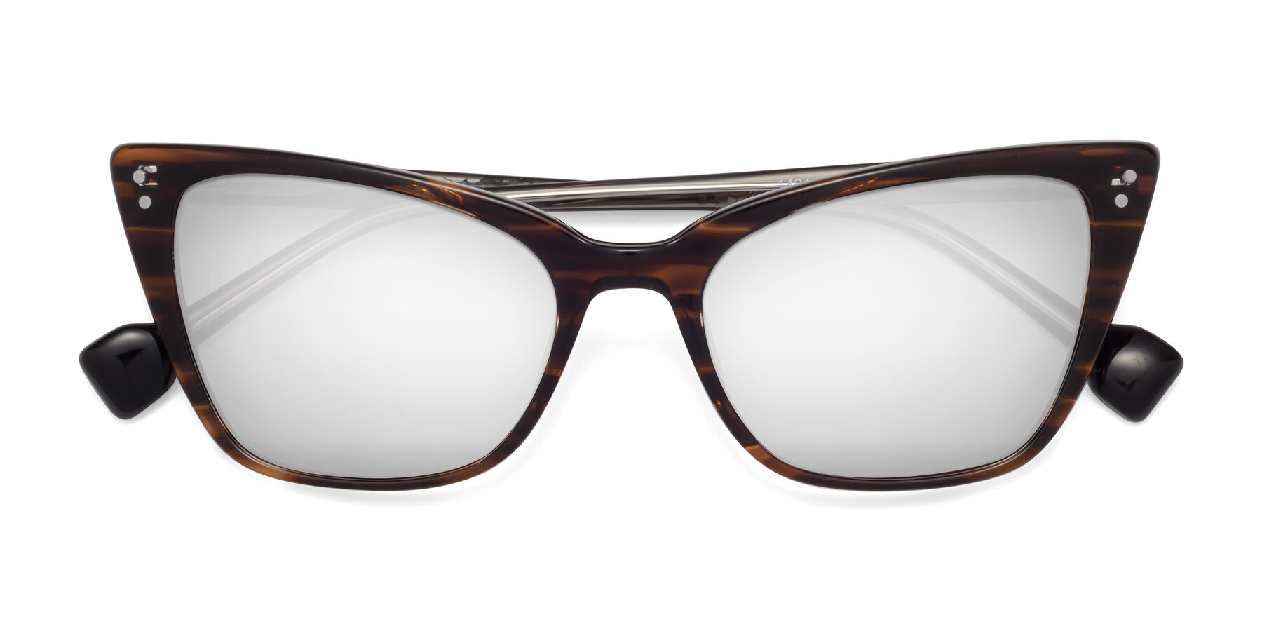 Folded Front of 1491 in Stripe Brown with Silver Mirrored Lenses