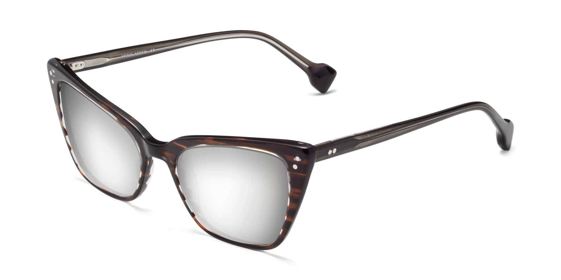Angle of 1491 in Stripe Brown with Silver Mirrored Lenses