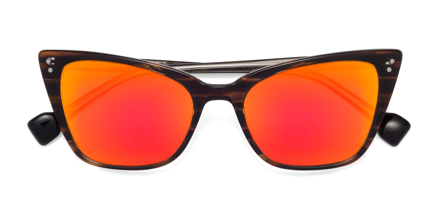 1491 - Stripe Brown Flash Mirrored Sunglasses