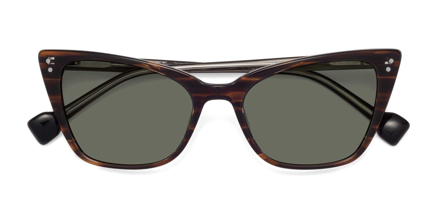 Folded Front of 1491 in Stripe Brown with Gray Polarized Lenses