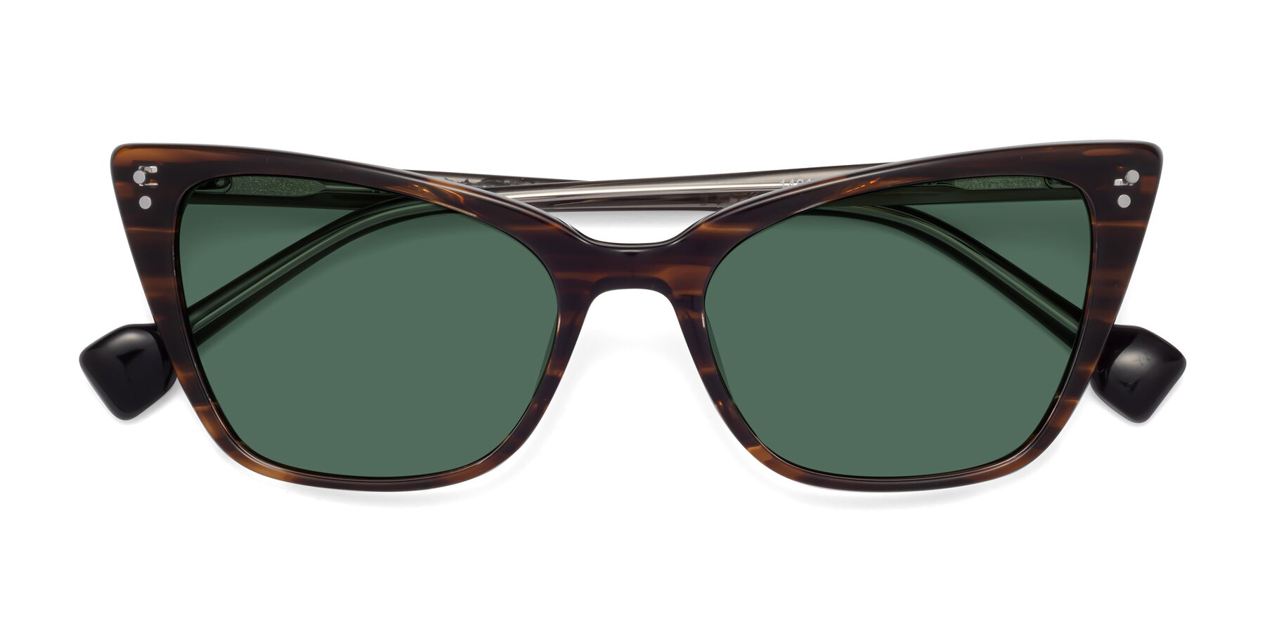 Folded Front of 1491 in Stripe Brown with Green Polarized Lenses
