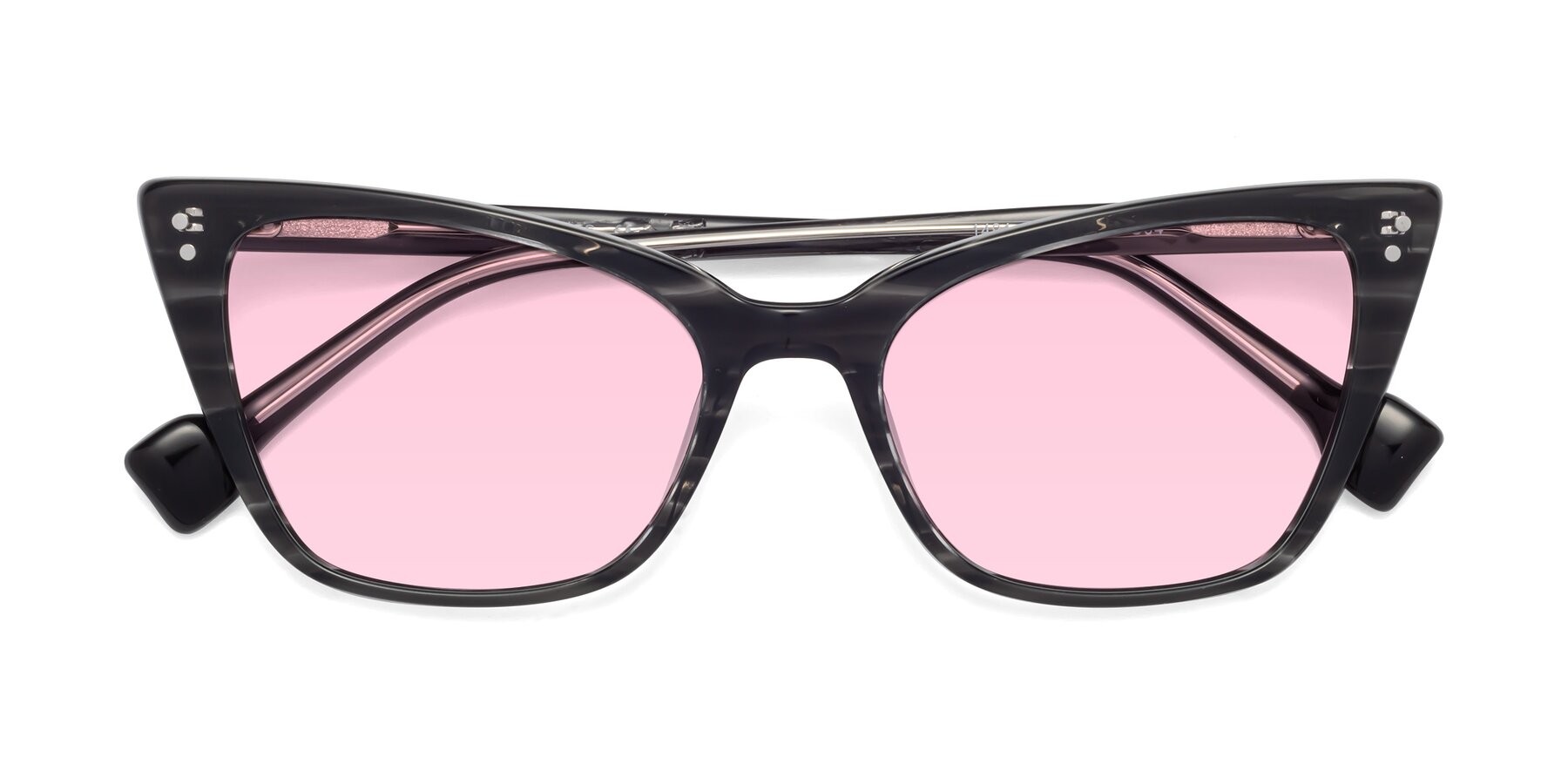 Folded Front of 1491 in Stripe Gray with Light Pink Tinted Lenses