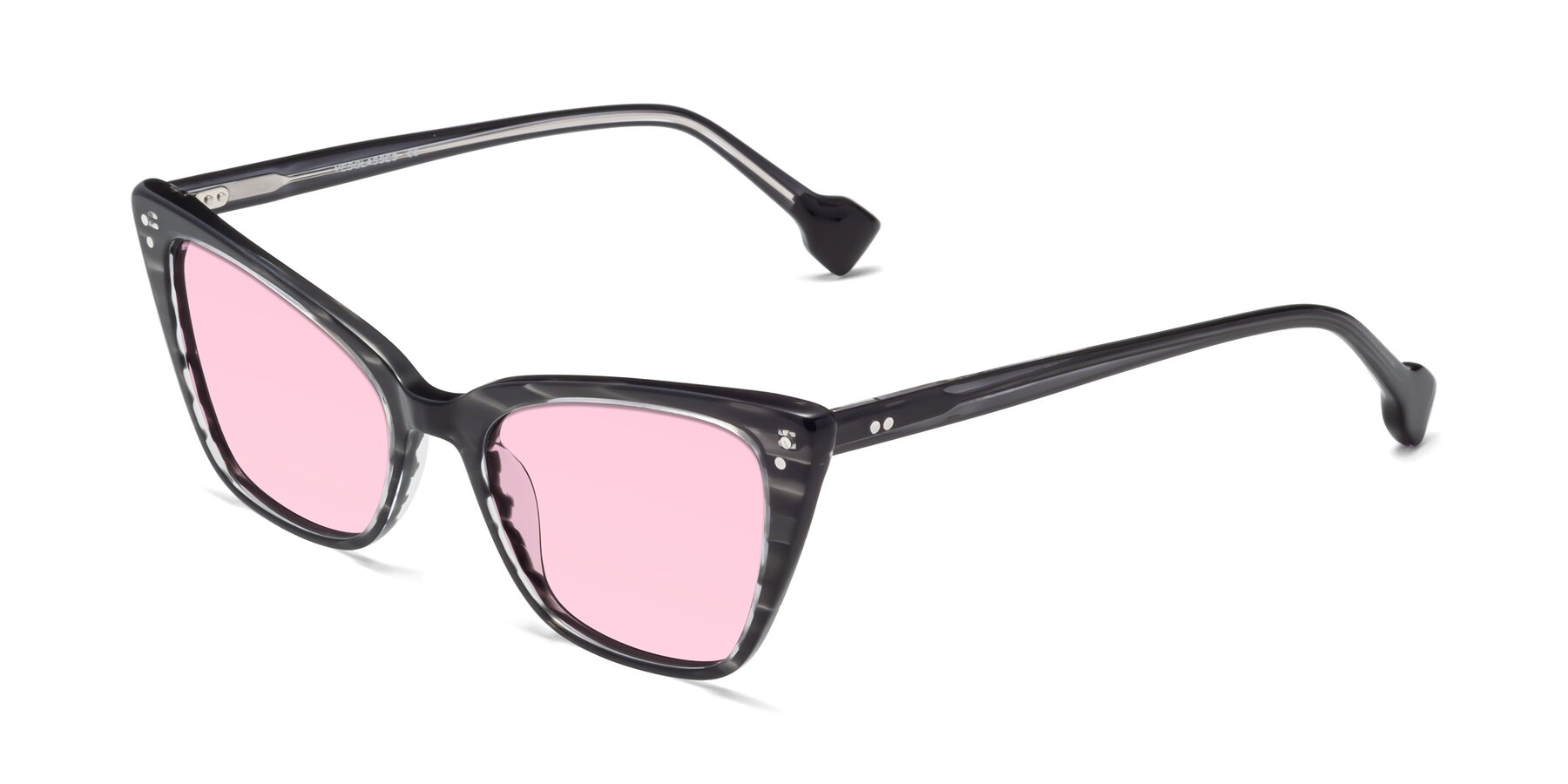 Angle of 1491 in Stripe Gray with Light Pink Tinted Lenses