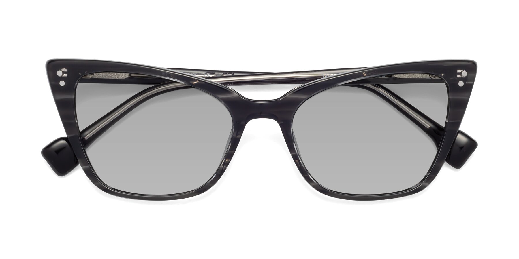 Folded Front of 1491 in Stripe Gray with Light Gray Tinted Lenses