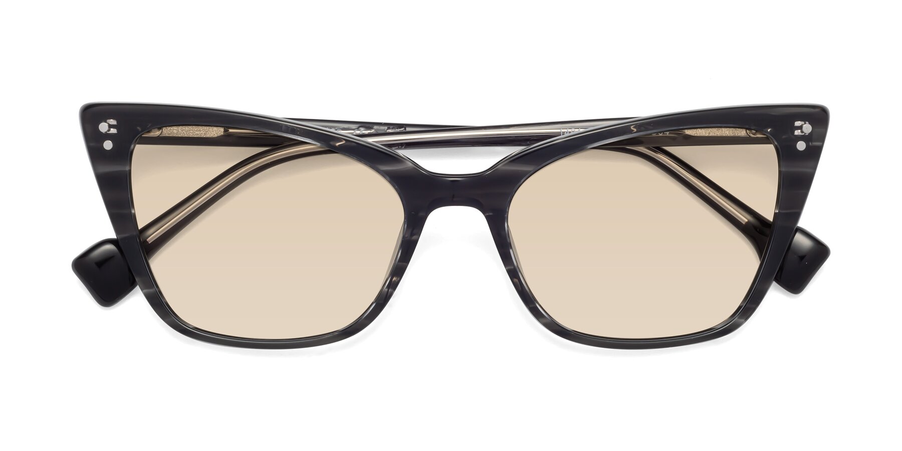 Folded Front of 1491 in Stripe Gray with Light Brown Tinted Lenses