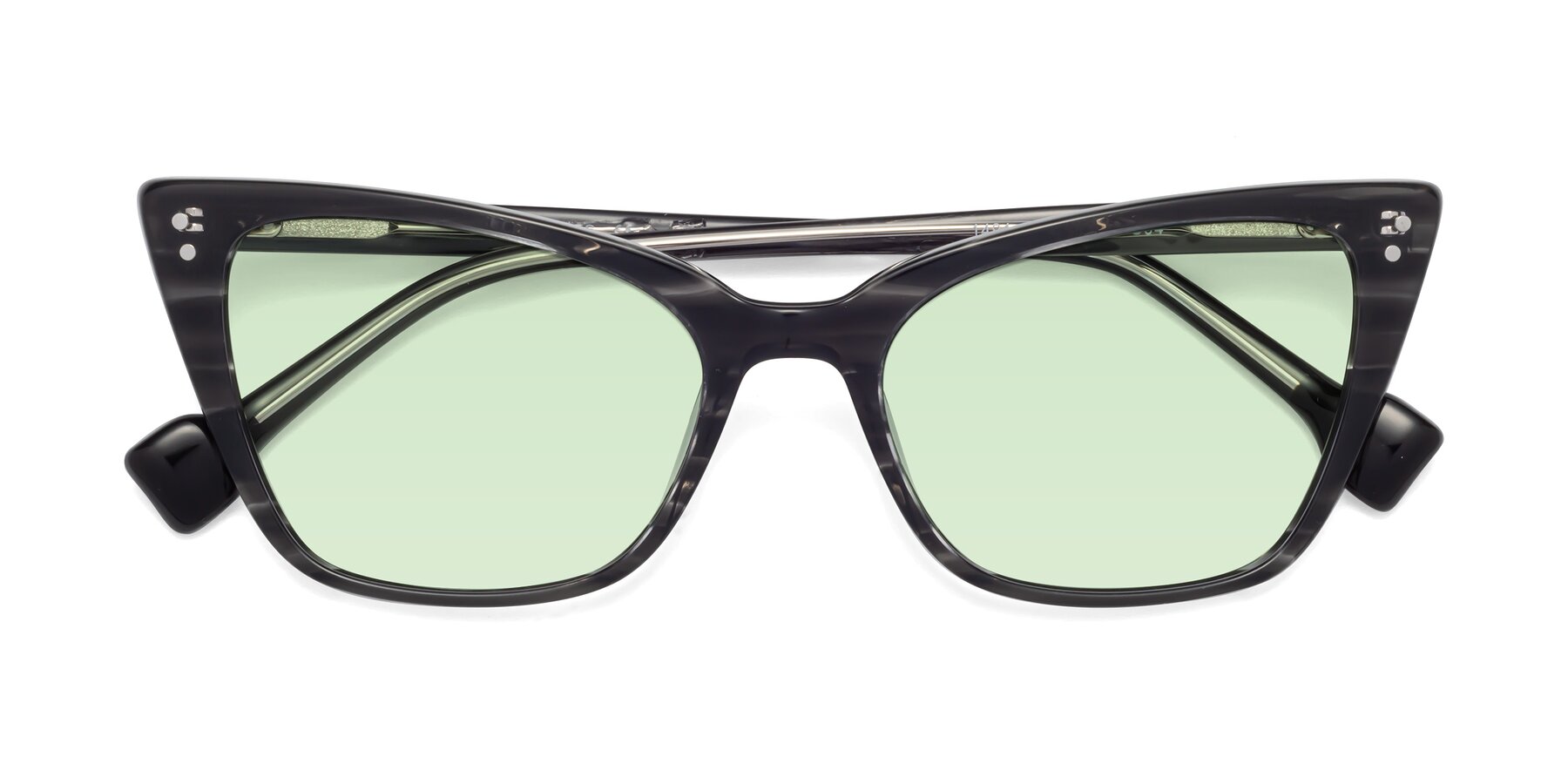 Folded Front of 1491 in Stripe Gray with Light Green Tinted Lenses