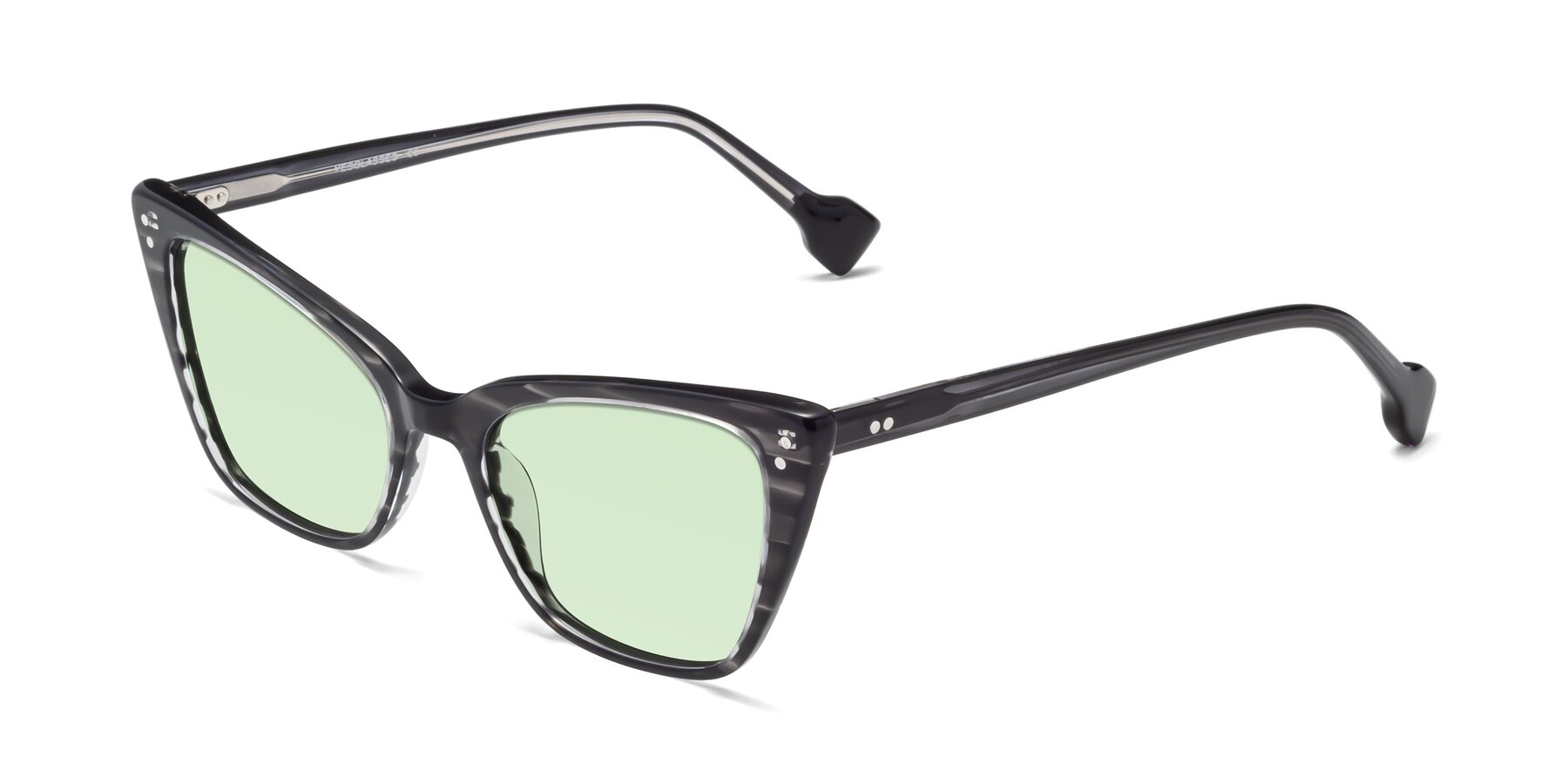 Angle of 1491 in Stripe Gray with Light Green Tinted Lenses