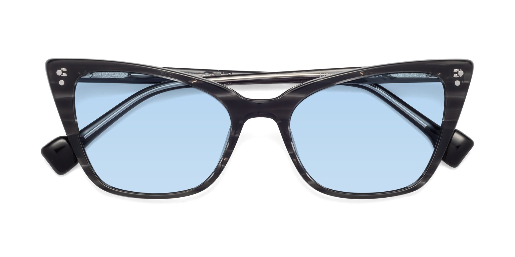 Folded Front of 1491 in Stripe Gray with Light Blue Tinted Lenses
