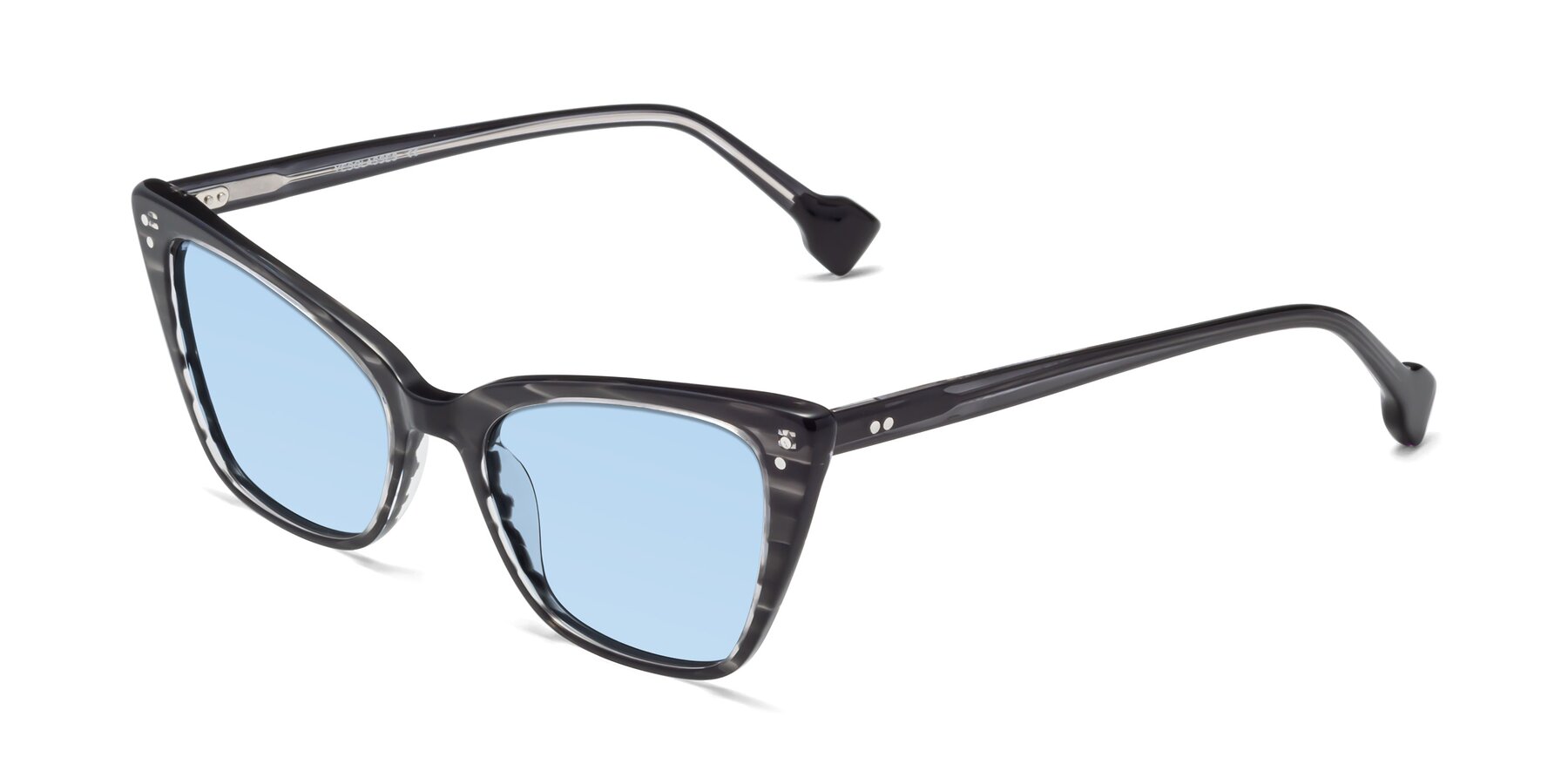 Angle of 1491 in Stripe Gray with Light Blue Tinted Lenses