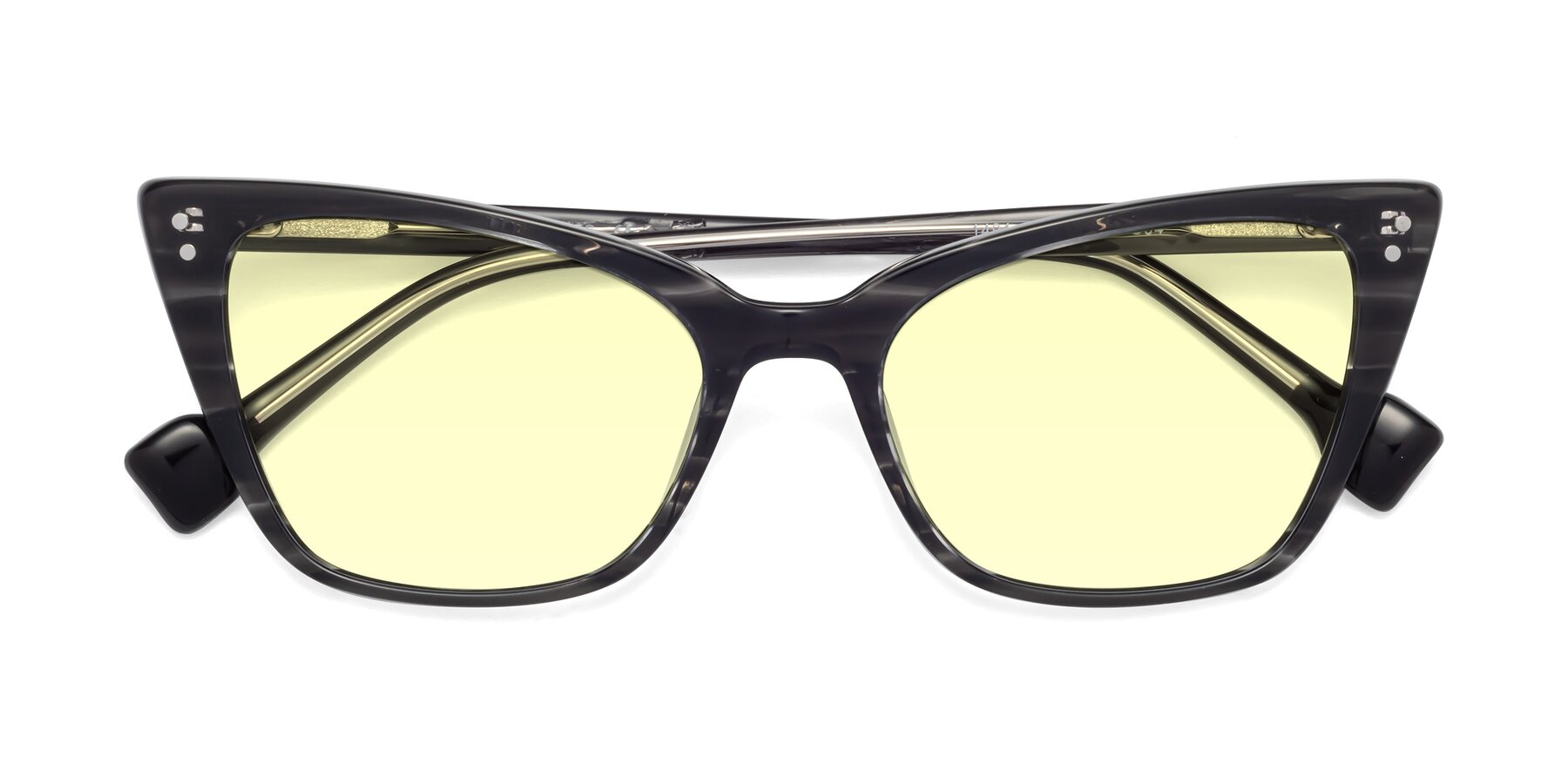 Folded Front of 1491 in Stripe Gray with Light Yellow Tinted Lenses