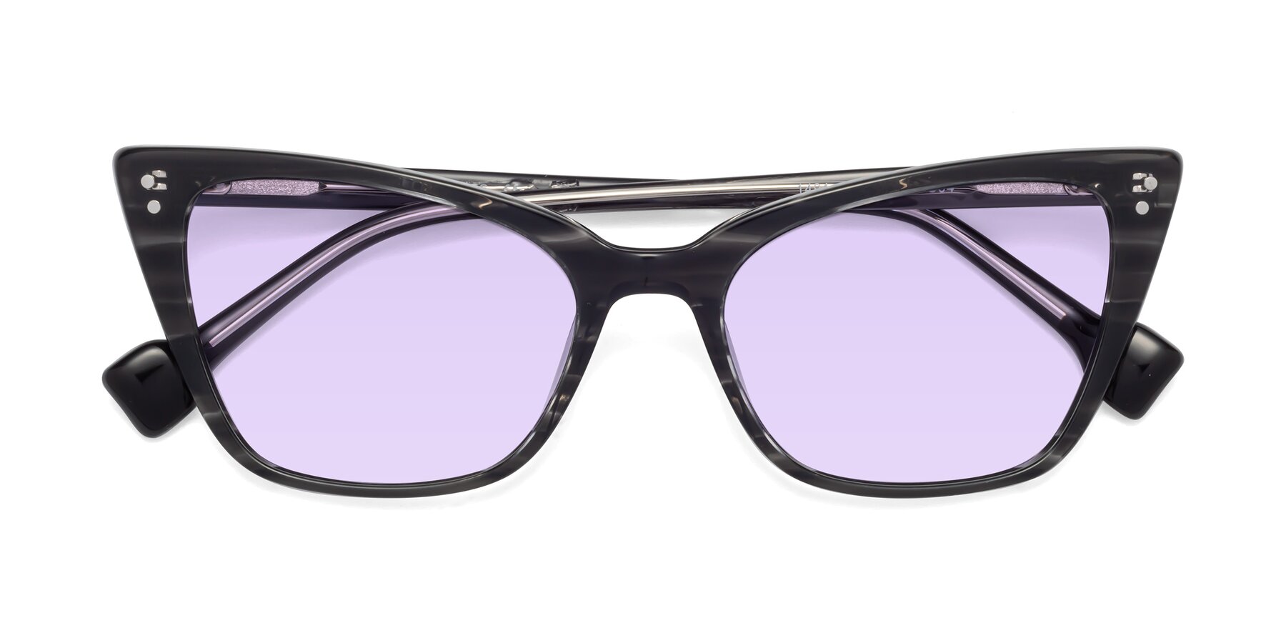 Folded Front of 1491 in Stripe Gray with Light Purple Tinted Lenses