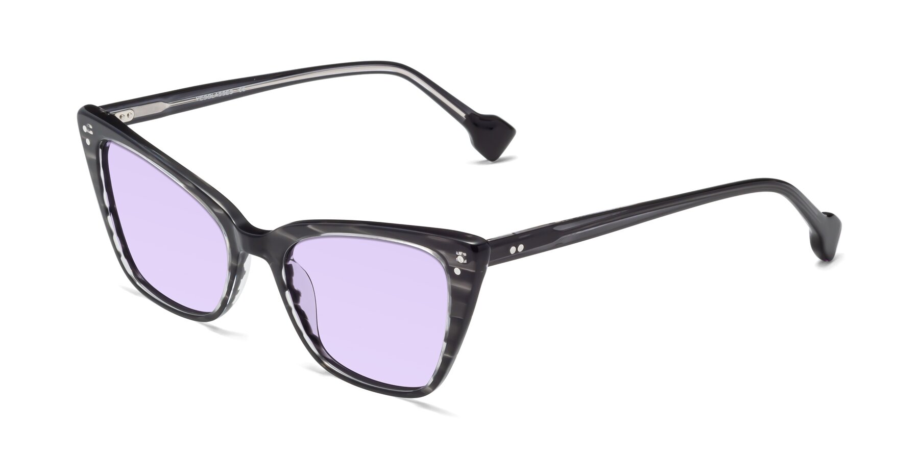 Angle of 1491 in Stripe Gray with Light Purple Tinted Lenses