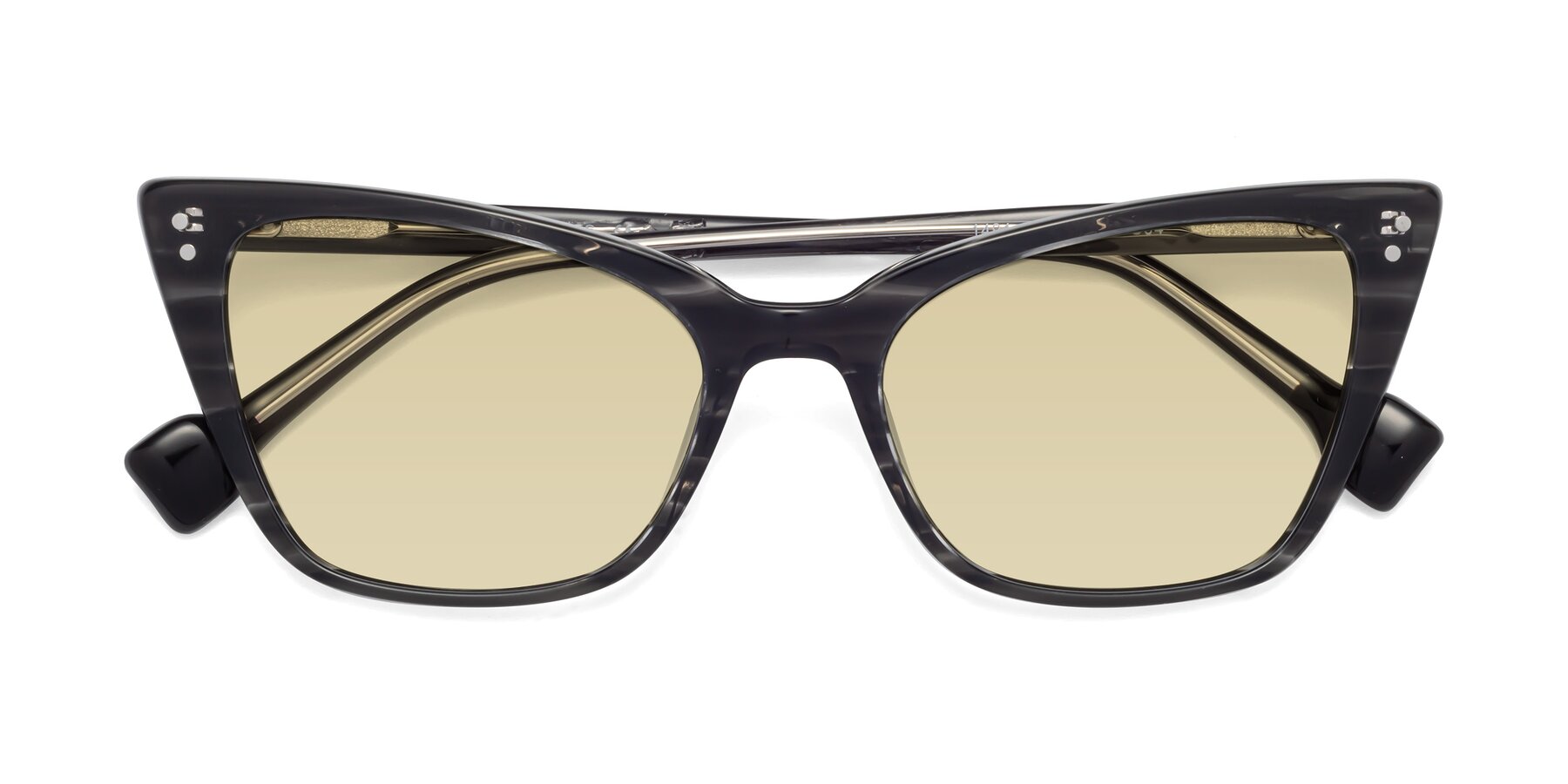 Folded Front of 1491 in Stripe Gray with Light Champagne Tinted Lenses