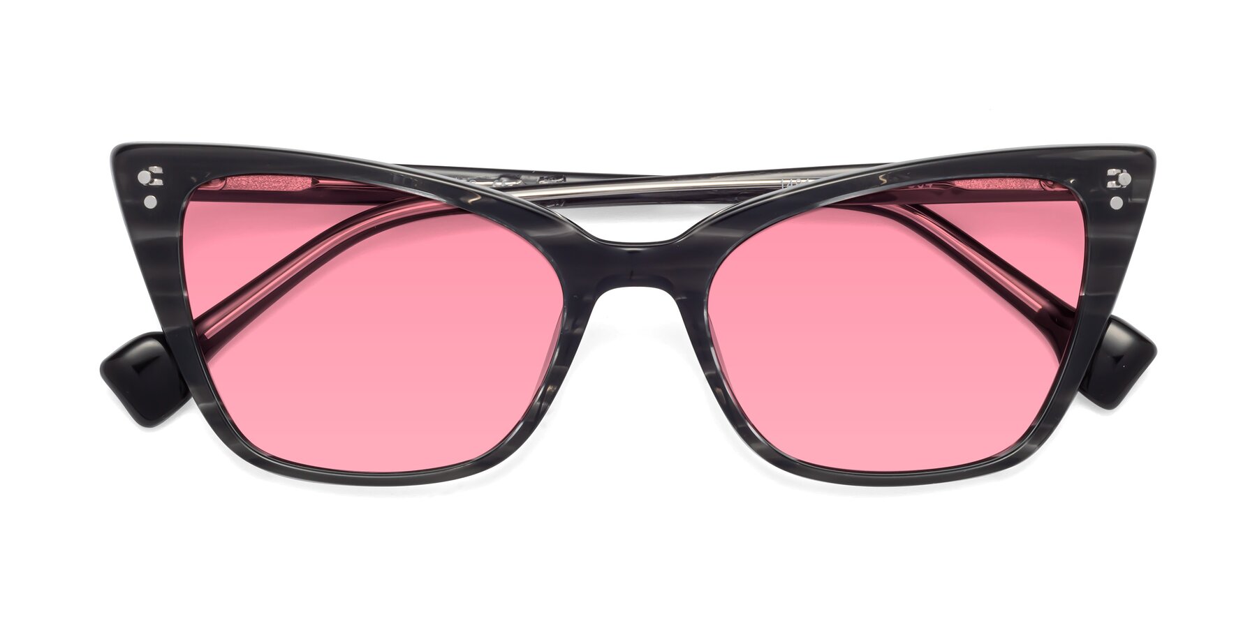 Folded Front of 1491 in Stripe Gray with Pink Tinted Lenses