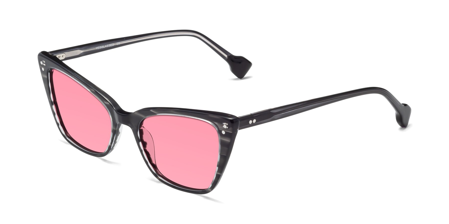 Angle of 1491 in Stripe Gray with Pink Tinted Lenses