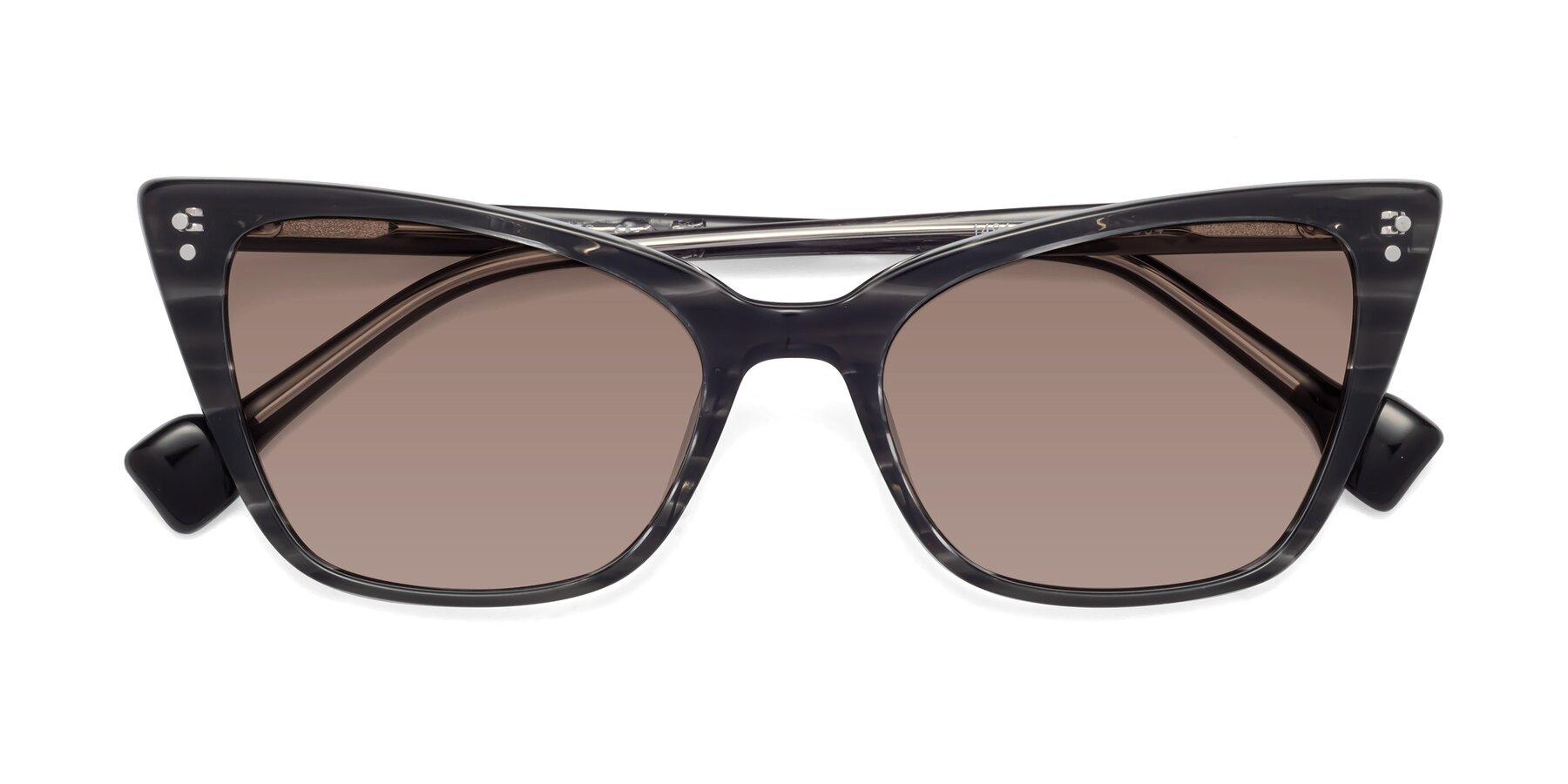 Folded Front of 1491 in Stripe Gray with Medium Brown Tinted Lenses
